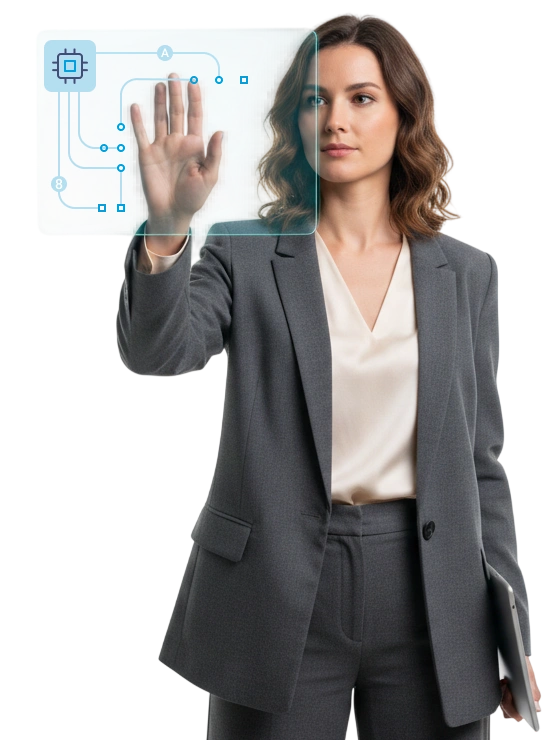 Lady working with touchscreen